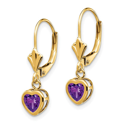 14K Gelbgold Ohrringe mit 5-mm-Herz-Amethyst