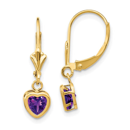 14K Gelbgold Ohrringe mit 5-mm-Herz-Amethyst