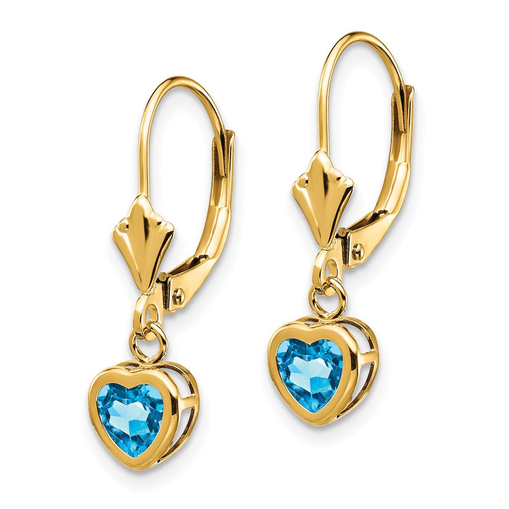 14K Gelbgold Ohrringe mit herzförmigem Blautopas, 5 mm