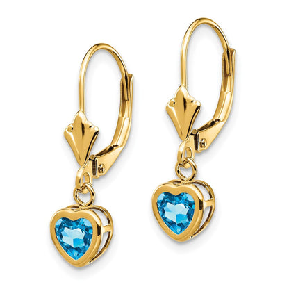 14K Gelbgold Ohrringe mit herzförmigem Blautopas, 5 mm