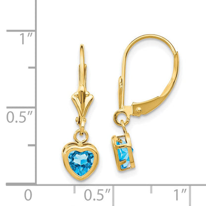 14K Gelbgold Ohrringe mit herzförmigem Blautopas, 5 mm