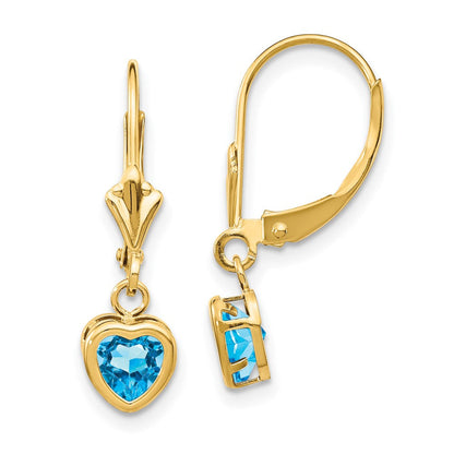 14K Gelbgold Ohrringe mit herzförmigem Blautopas, 5 mm