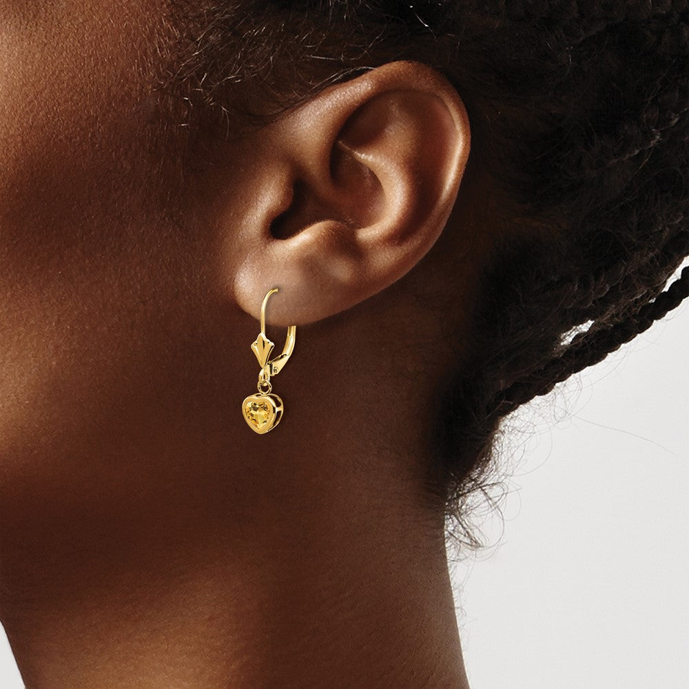 14K Gelbgold Ohrringe mit herzförmigem Citrin, 5 mm
