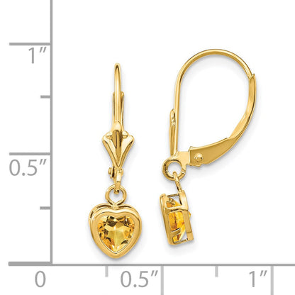14K Gelbgold Ohrringe mit herzförmigem Citrin, 5 mm