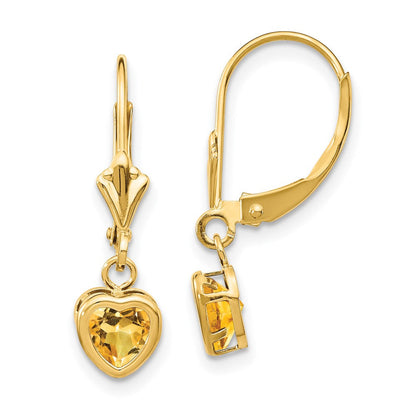 14K Gelbgold Ohrringe mit herzförmigem Citrin, 5 mm