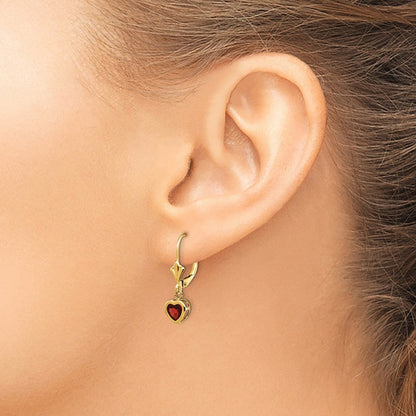 14K Gelbgold Ohrringe mit herzförmigem Granat, 5 mm
