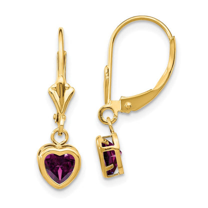 14K Gelbgold Ohrringe mit 5-mm-Herz-Rhodolith-Granat
