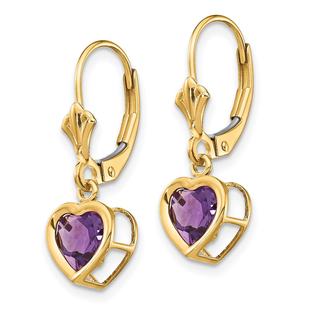 14K Gelbgold Ohrringe mit herzförmigem Amethyst, 6 mm
