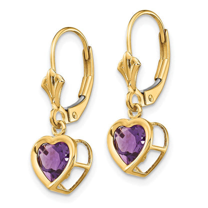 14K Gelbgold Ohrringe mit herzförmigem Amethyst, 6 mm