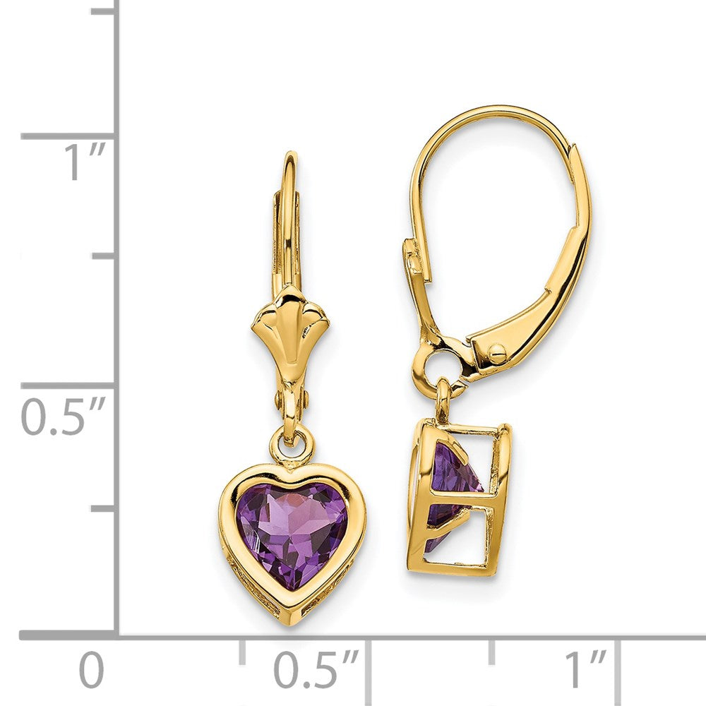 14K Gelbgold Ohrringe mit herzförmigem Amethyst, 6 mm