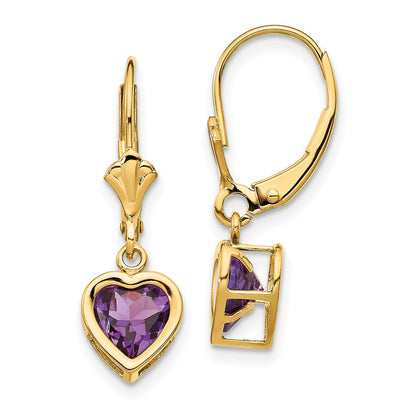 14K Gelbgold Ohrringe mit herzförmigem Amethyst, 6 mm