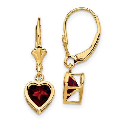 14K Gelbgold Ohrringe mit 6-mm-Herz-Granat