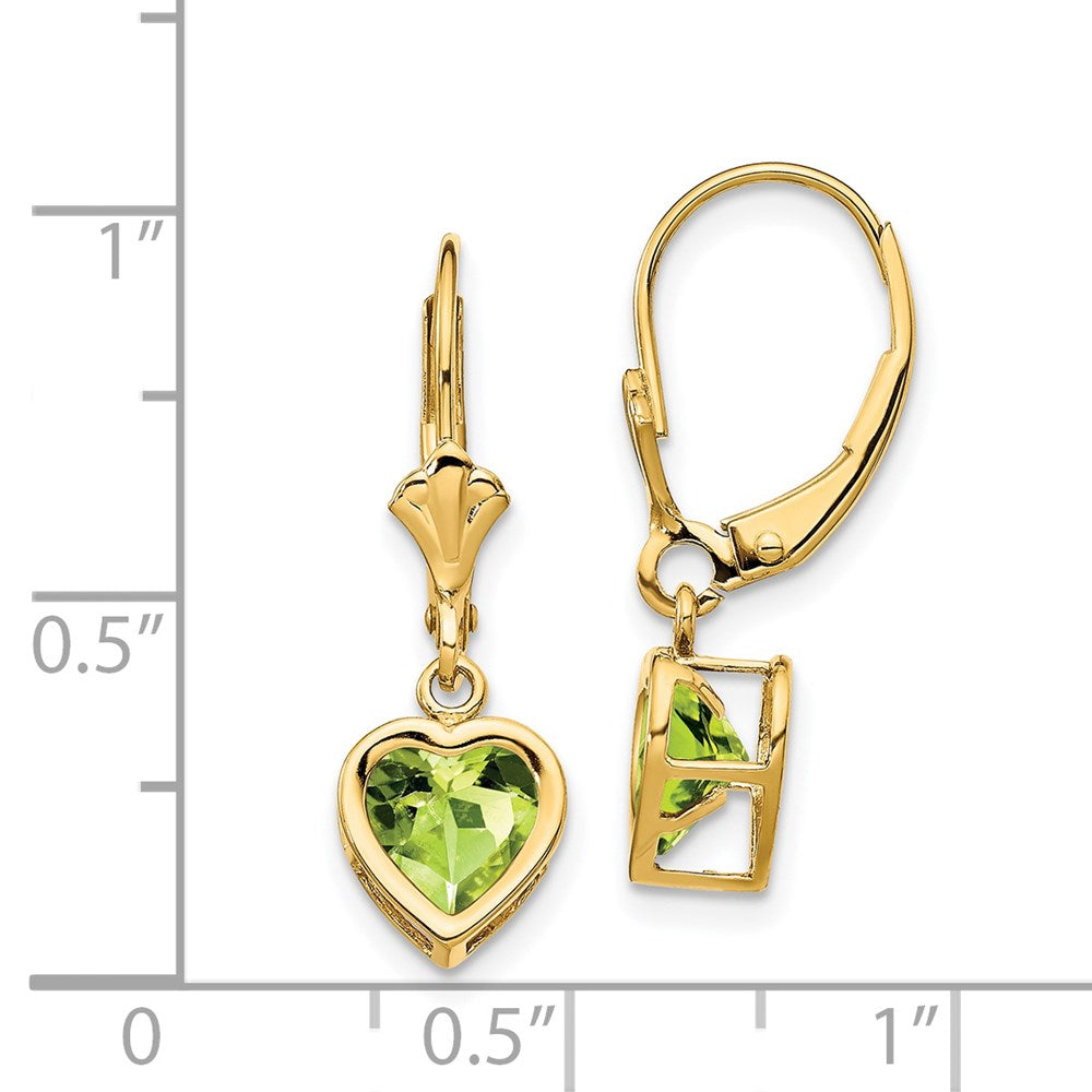 14K Gelbgold Ohrringe mit herzförmigem Peridot, 6 mm