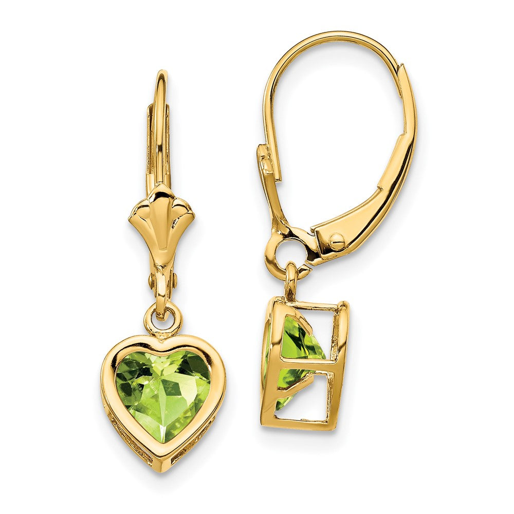 14K Gelbgold Ohrringe mit herzförmigem Peridot, 6 mm