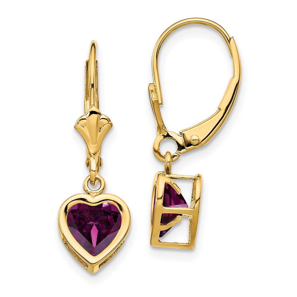 14K Gelbgold Ohrringe mit 6-mm-Herz-Rhodolith-Granat