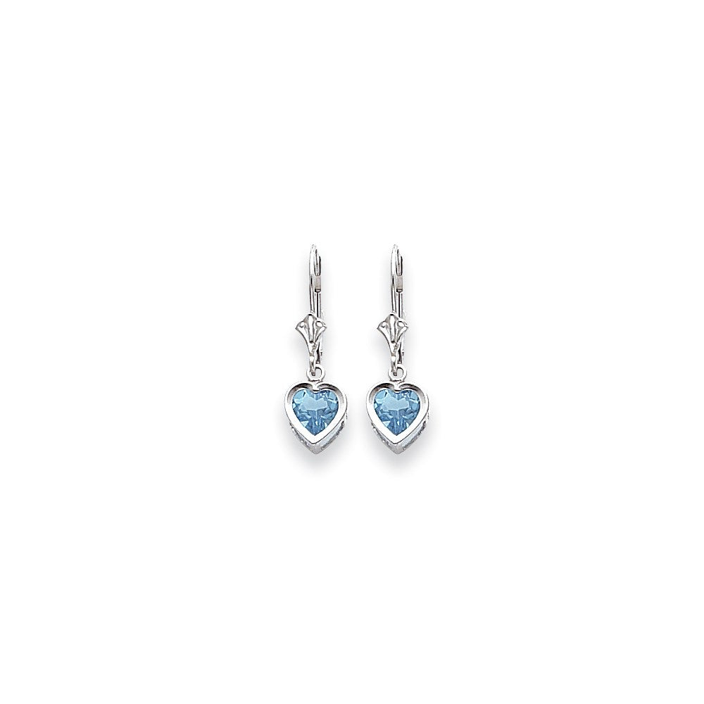14K Weißgold Ohrringe mit 6 mm Blautopas im Herzschliff