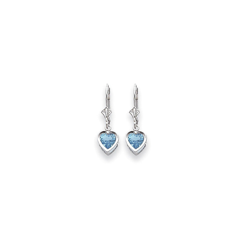 14K Weißgold Ohrringe mit 6 mm Blautopas im Herzschliff