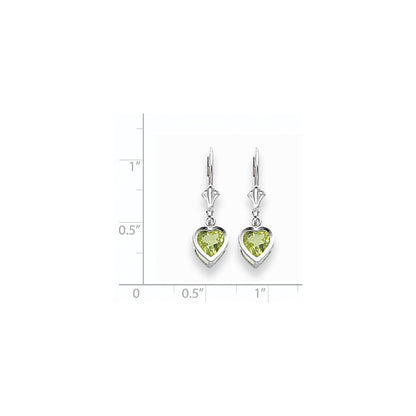 14K Weißgold Ohrringe mit 6mm Peridot in Herzform