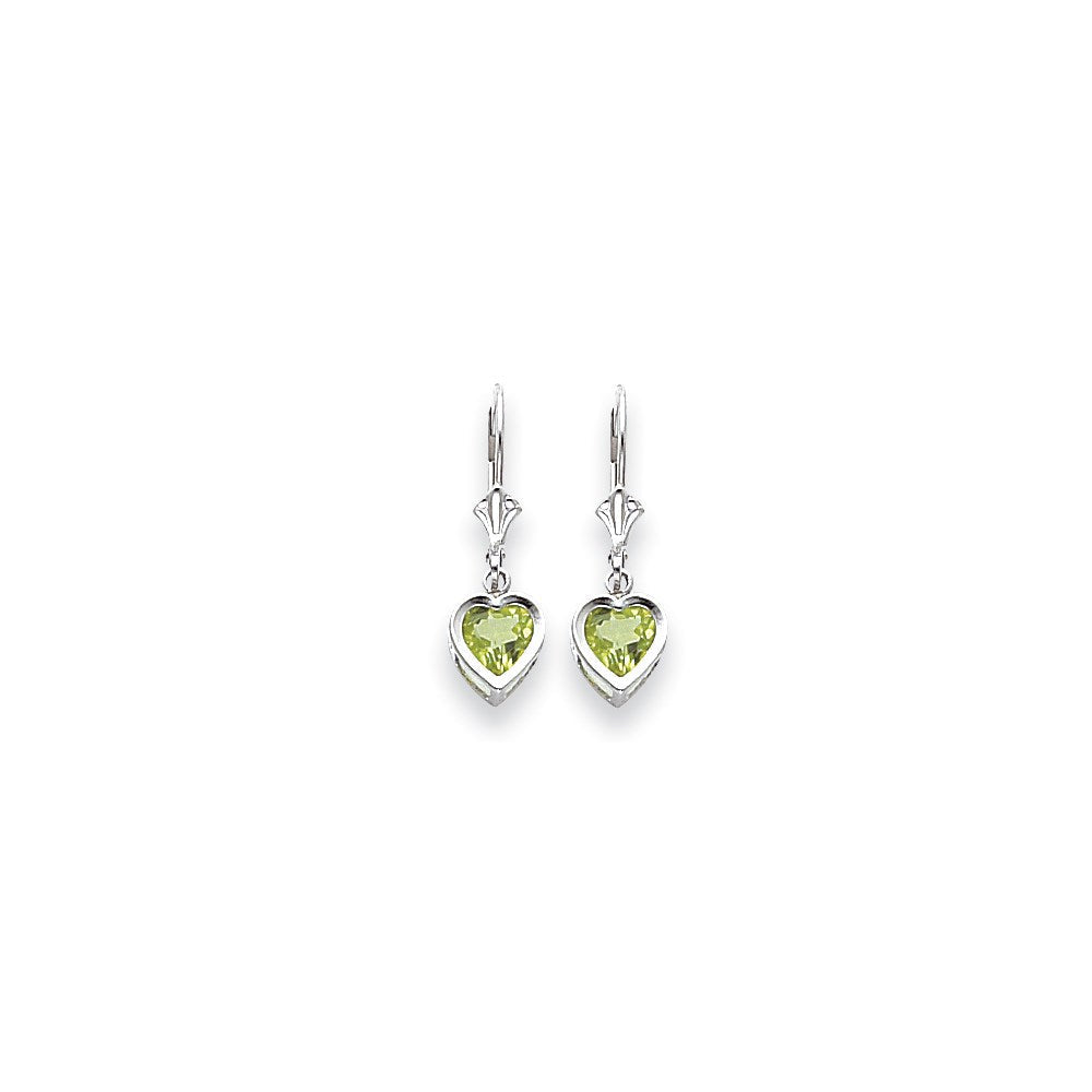 14K Weißgold Ohrringe mit 6mm Peridot in Herzform