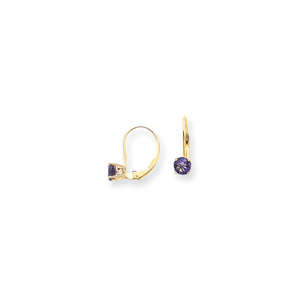 14K Gelbgold Ohrhänger mit 5-mm-Amethyst im Schachbrettschliff und Federverschluss