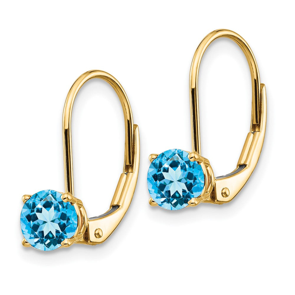 14K Gelbgold Ohrringe mit 5 mm Blautopas und Leverback-Verschluss