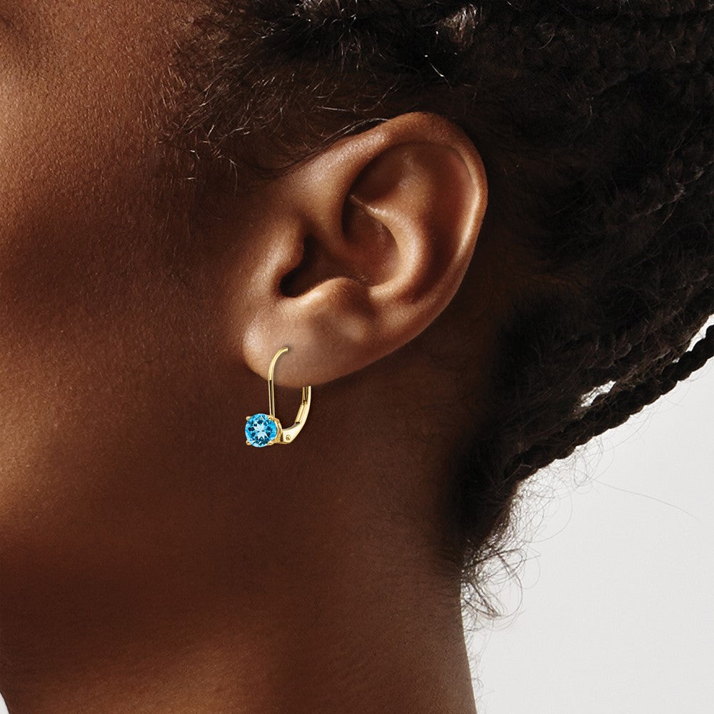 14K Gelbgold Ohrringe mit 5 mm Blautopas und Leverback-Verschluss