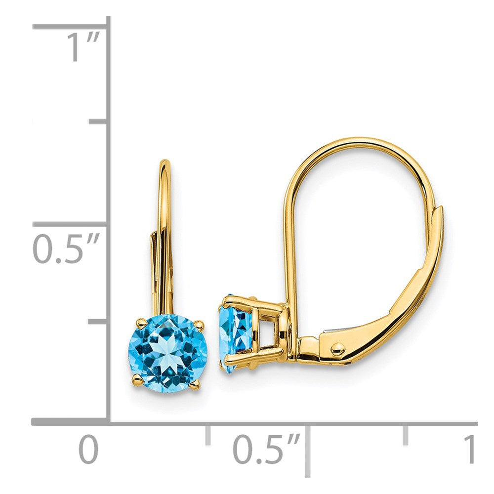 14K Gelbgold Ohrringe mit 5 mm Blautopas und Leverback-Verschluss