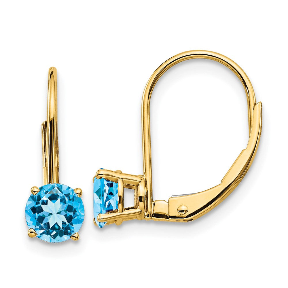 14K Gelbgold Ohrringe mit 5 mm Blautopas und Leverback-Verschluss