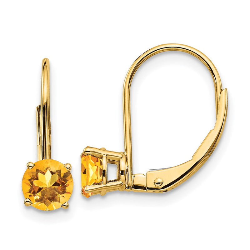 14K Gelbgold Citrin Ohrhänger mit Leverback-Verschluss, 5 mm
