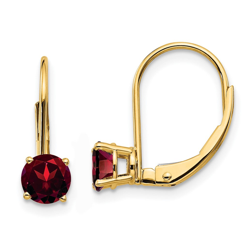 14K Gelbgold Ohrhänger mit Granat, 5 mm, Leverback-Verschluss