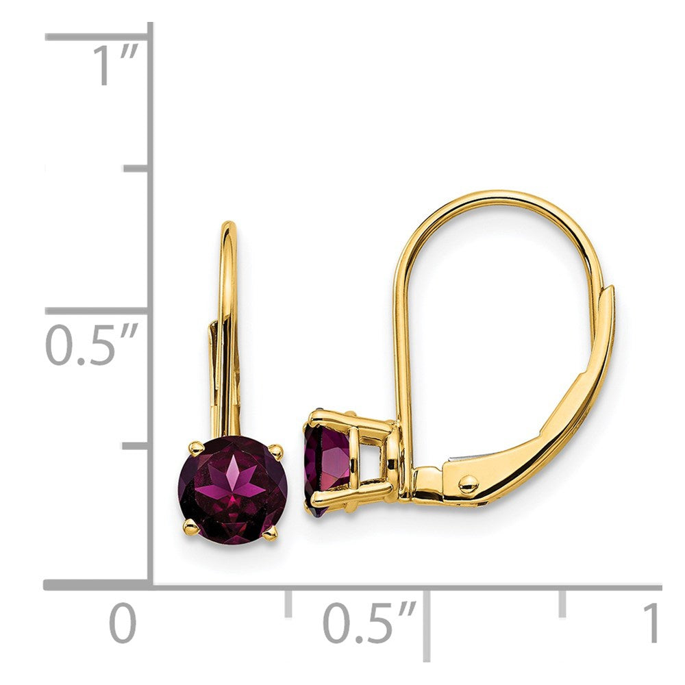 14K Gelbgold 5 mm Rhodolith-Granat Ohrhänger mit Leverback-Verschluss
