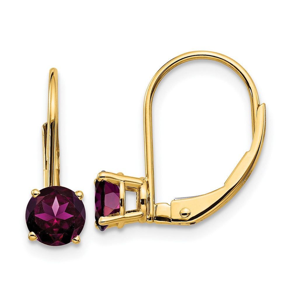14K Gelbgold 5 mm Rhodolith-Granat Ohrhänger mit Leverback-Verschluss