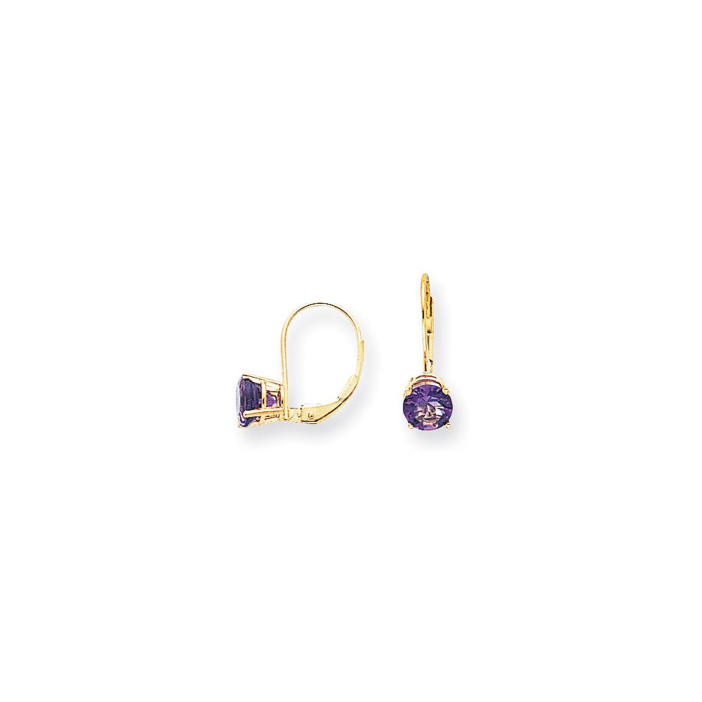 14K Gelbgold Ohrhänger mit 6-mm-Amethyst im Schachbrettschliff und Leverback-Verschluss