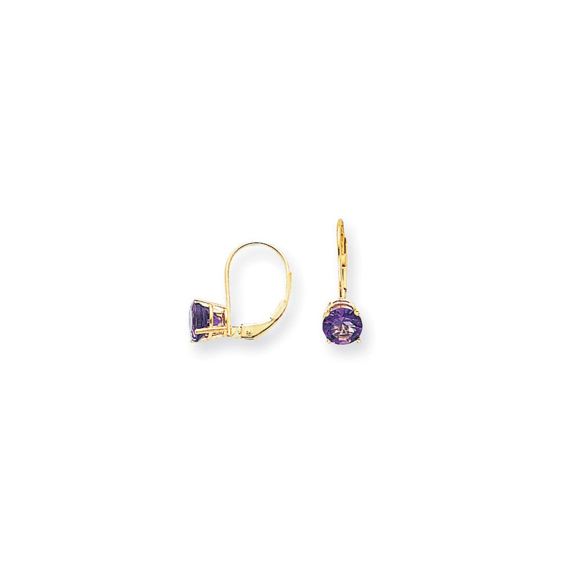 14K Gelbgold Ohrhänger mit 6-mm-Amethyst im Schachbrettschliff und Leverback-Verschluss