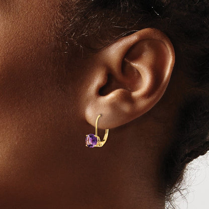 14K Gelbgold Ohrhänger mit Amethyst, 6 mm, Leverback-Verschluss