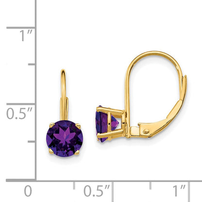 14K Gelbgold Ohrhänger mit Amethyst, 6 mm, Leverback-Verschluss