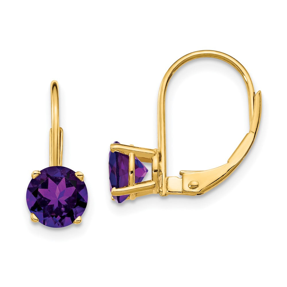 14K Gelbgold Ohrhänger mit Amethyst, 6 mm, Leverback-Verschluss