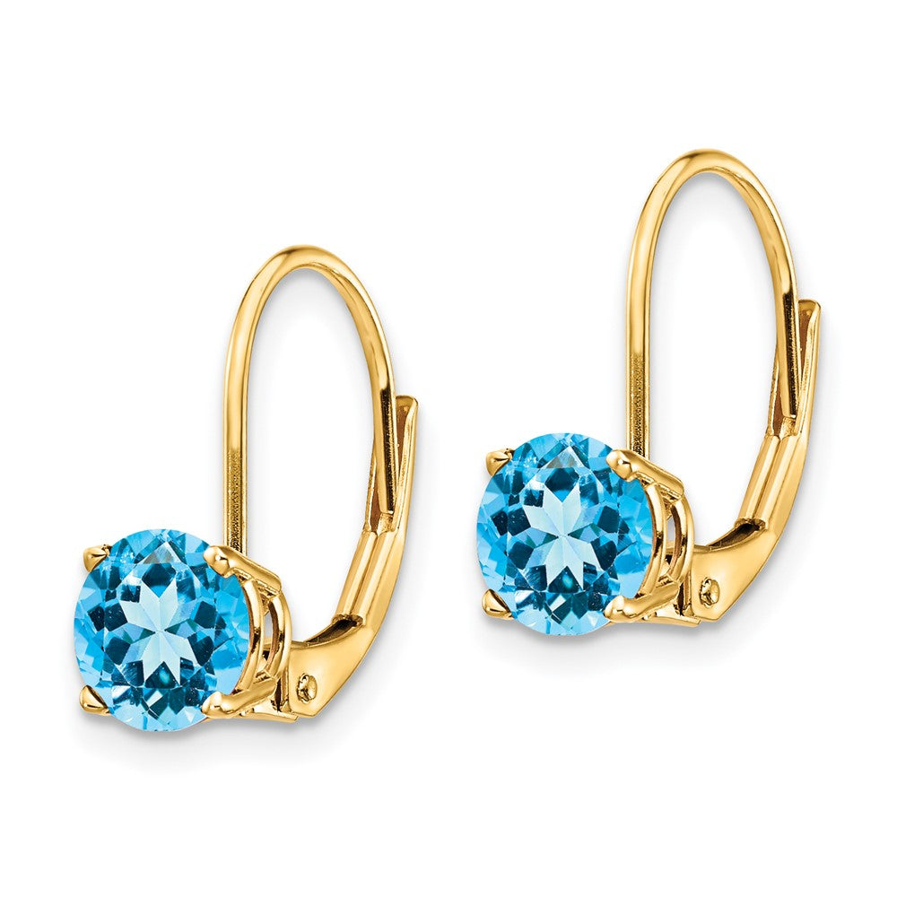 14K Gelbgold Ohrhänger mit 6 mm Blautopas und Leverback-Verschluss
