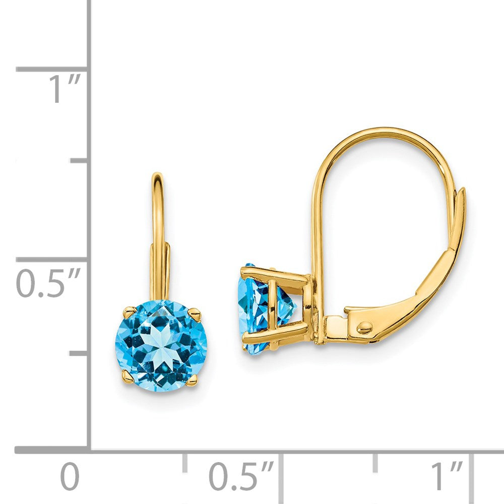 14K Gelbgold Ohrhänger mit 6 mm Blautopas und Leverback-Verschluss
