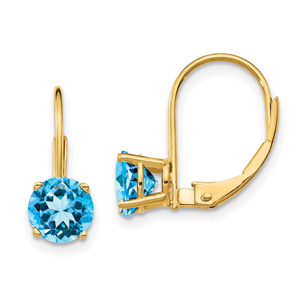 14K Gelbgold Ohrhänger mit 6 mm Blautopas und Leverback-Verschluss