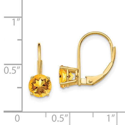 14K Gelbgold Citrin-Ohrhänger, 6 mm, mit Brisurverschluss