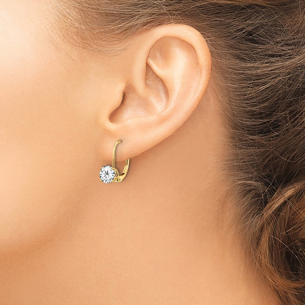 14K Gelbgold Ohrhänger mit Zirkonia, 6 mm, Leverback-Verschluss