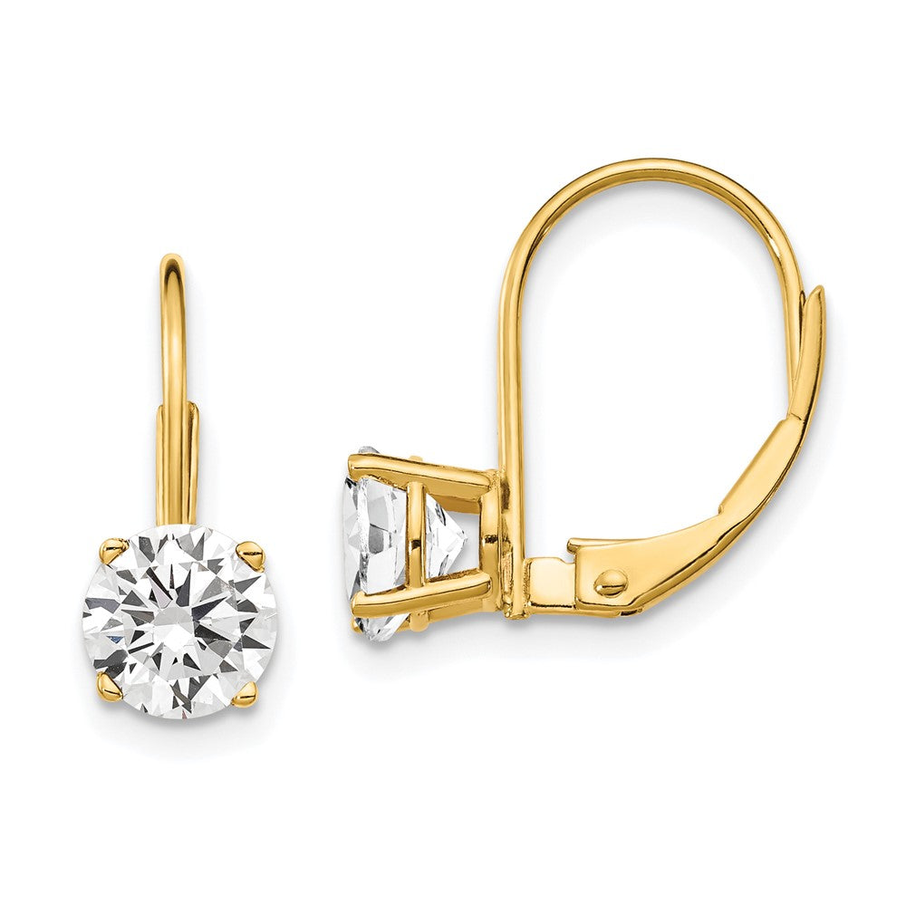 14K Gelbgold Ohrhänger mit Zirkonia, 6 mm, Leverback-Verschluss