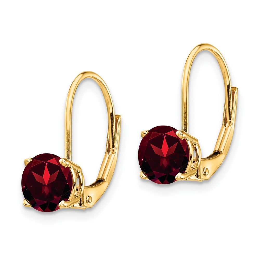 14K Gelbgold Ohrhänger mit Granat, 6 mm, Leverback-Verschluss