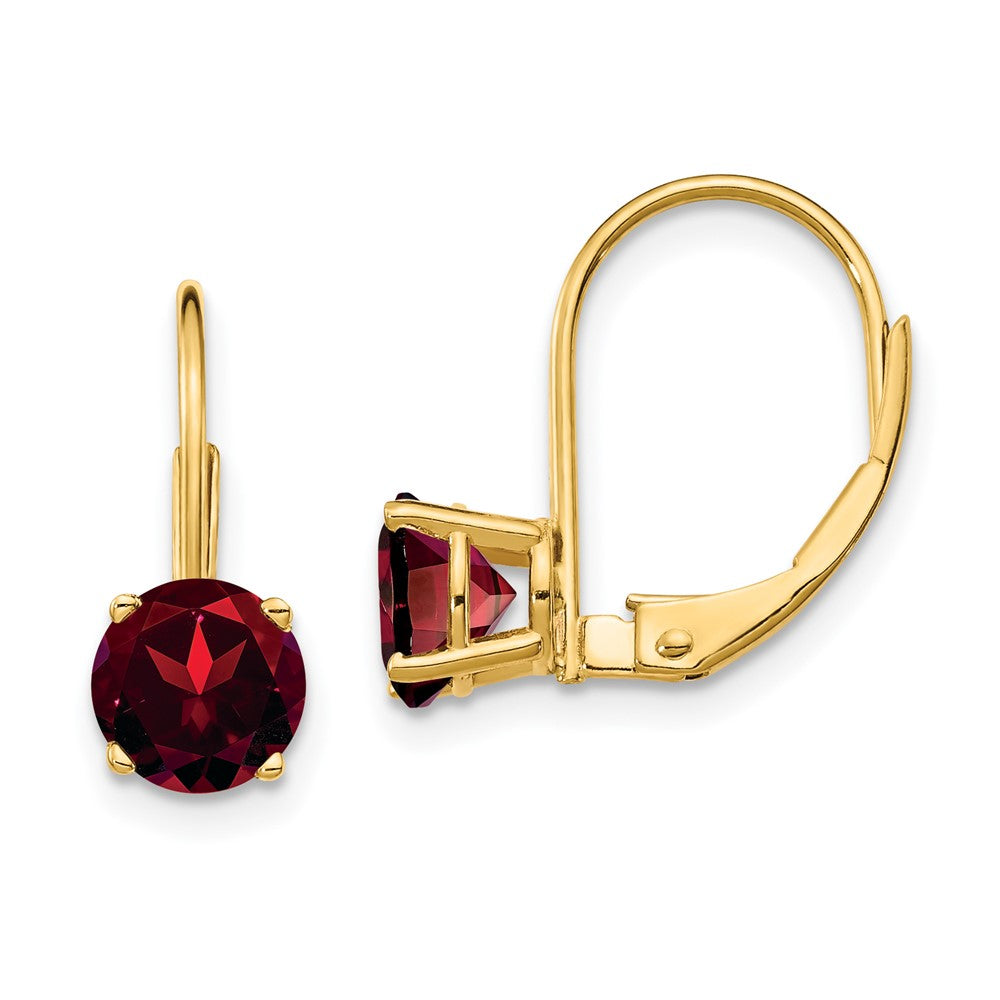 14K Gelbgold Ohrhänger mit Granat, 6 mm, Leverback-Verschluss