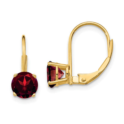14K Gelbgold Ohrhänger mit Granat, 6 mm, Leverback-Verschluss