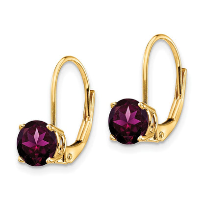 14K Gelbgold Ohrhänger mit 6 mm Rhodolith-Granat und Leverback-Verschluss