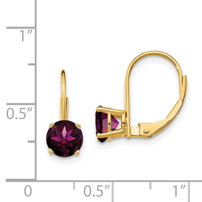 14K Gelbgold Ohrhänger mit 6 mm Rhodolith-Granat und Leverback-Verschluss