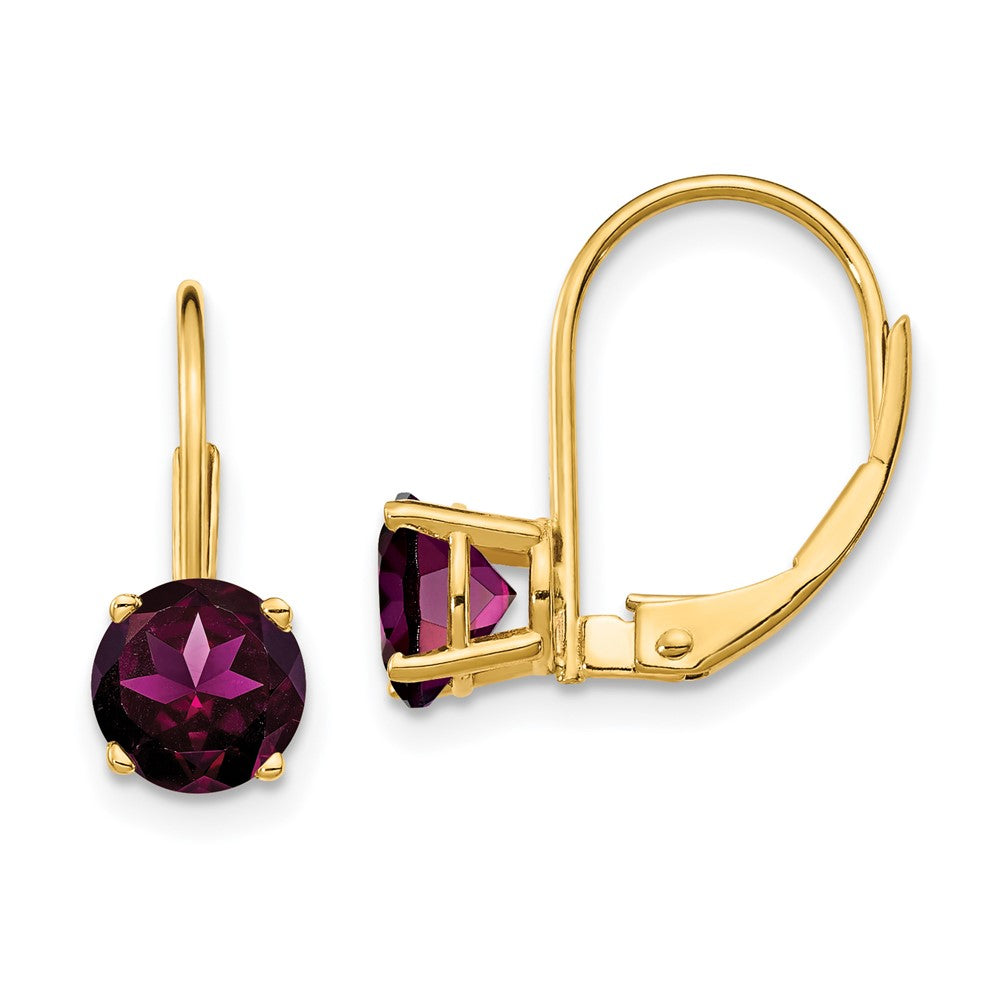14K Gelbgold Ohrhänger mit 6 mm Rhodolith-Granat und Leverback-Verschluss