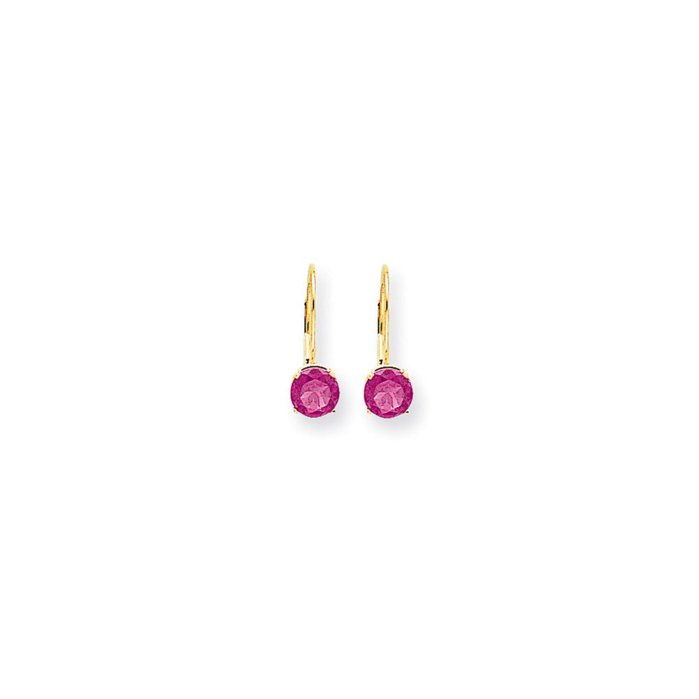 14K Gelbgold Ohrringe mit rosa Saphir, 6 mm, mit Brisurverschluss